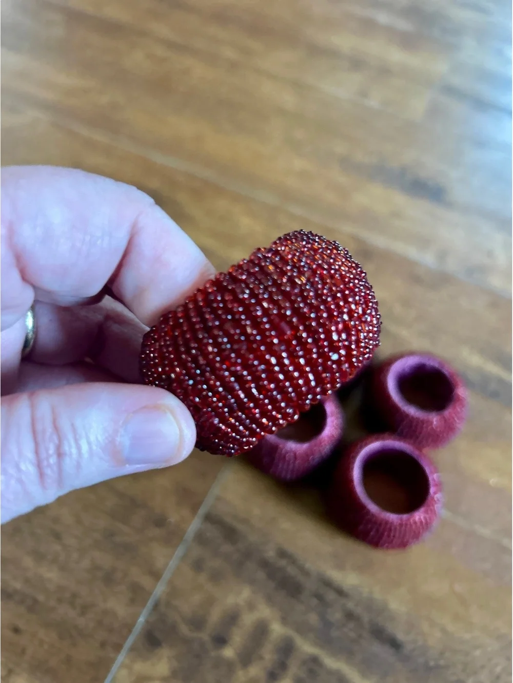 Set of 7 Red Beaded Napkin Rings